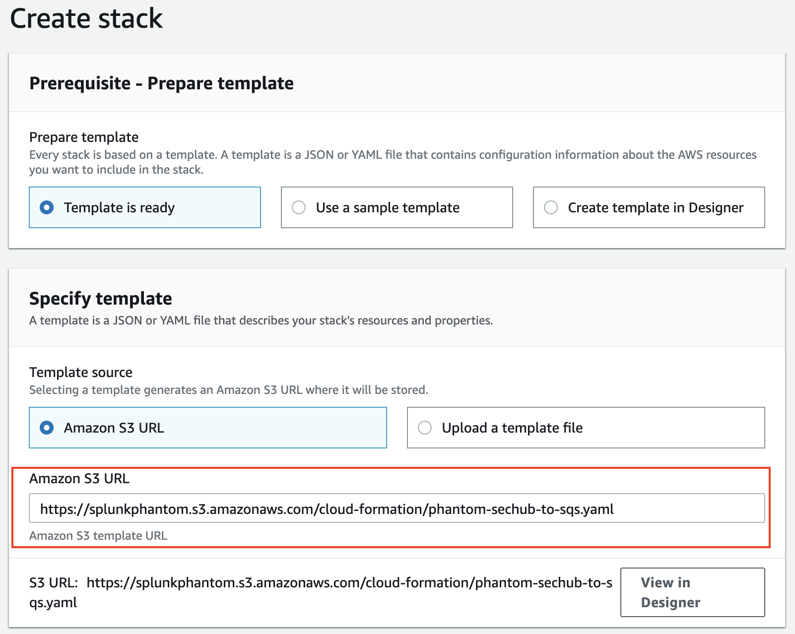 Cloud Formation - Selecting the Phantom Template
